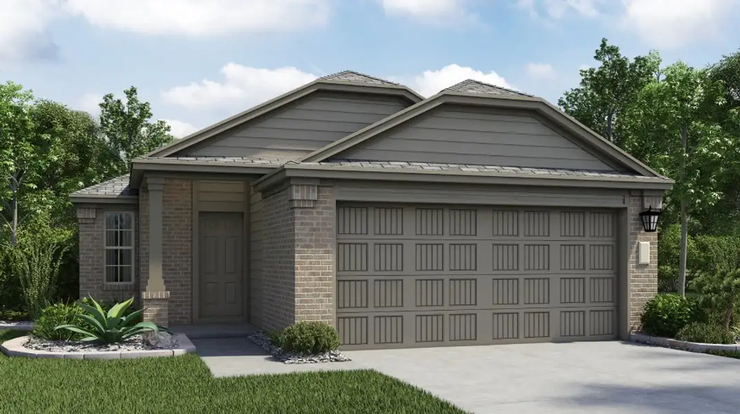 Front exterior of a new home in Woodfield Preserve, Georgetown, TX, highlighting curb appeal (Image 1). Front exterior of a new home in Woodfield Preserve, Georgetown, TX, highlighting curb appeal (Image 1).