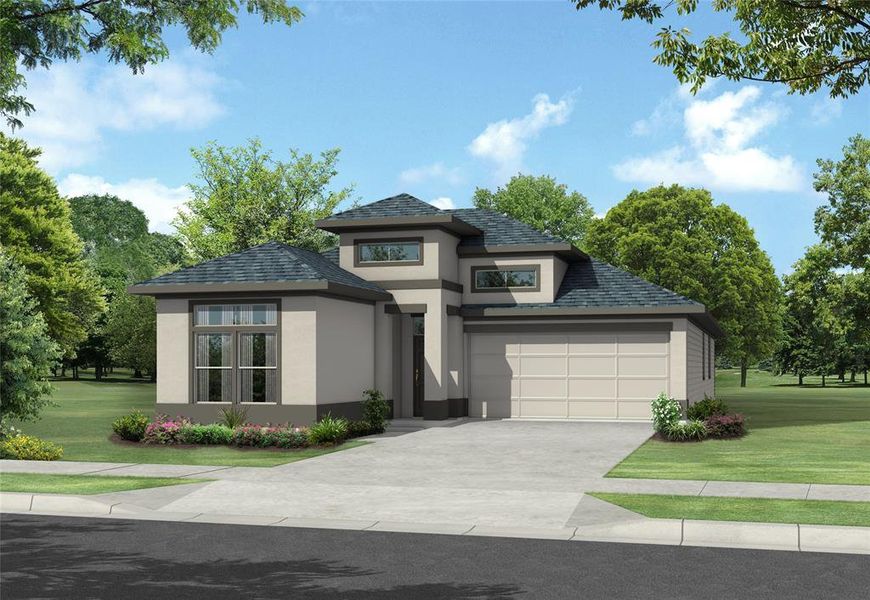 The Modern Elevation for the FRANKLIN PLAN BY NEWMARK HOMES offers sleek lines, contemporary design elements, and chic finishes that redefine modern living.