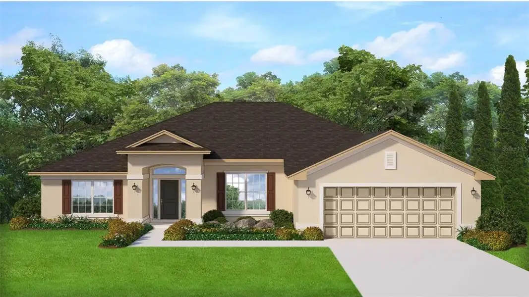 Front exterior of a new home in Royal Highlands, Weeki Wachee, FL, highlighting curb appeal (Image 1). Front exterior of a new home in Royal Highlands, Weeki Wachee, FL, highlighting curb appeal (Image 1).