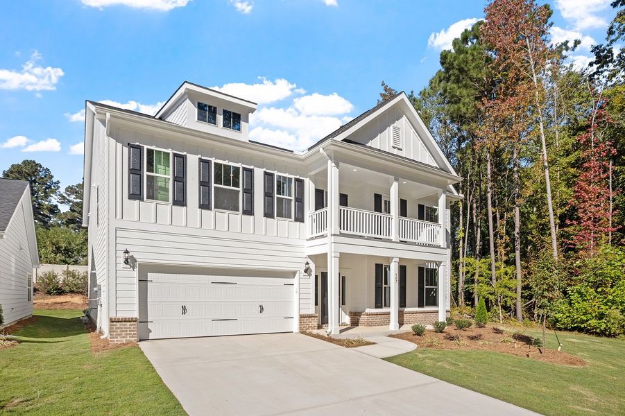 Front exterior of a new home in Georgias Landing, Raleigh, NC, highlighting curb appeal (Image 22).