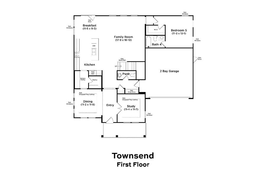 2D floor plan layout for the Townsend by DRB Homes in Reserve at Crowthorne, Zebulon, NC (Image 3).