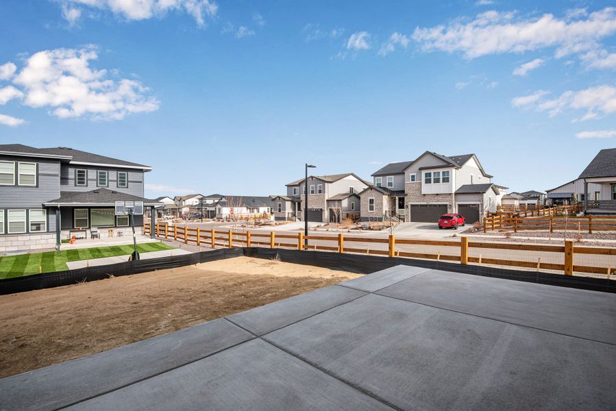 Exterior details and patio area of a home in Prelude at The Aurora Highlands, Aurora (Image 2). Exterior details and patio area of a home in Prelude at The Aurora Highlands, Aurora (Image 2).