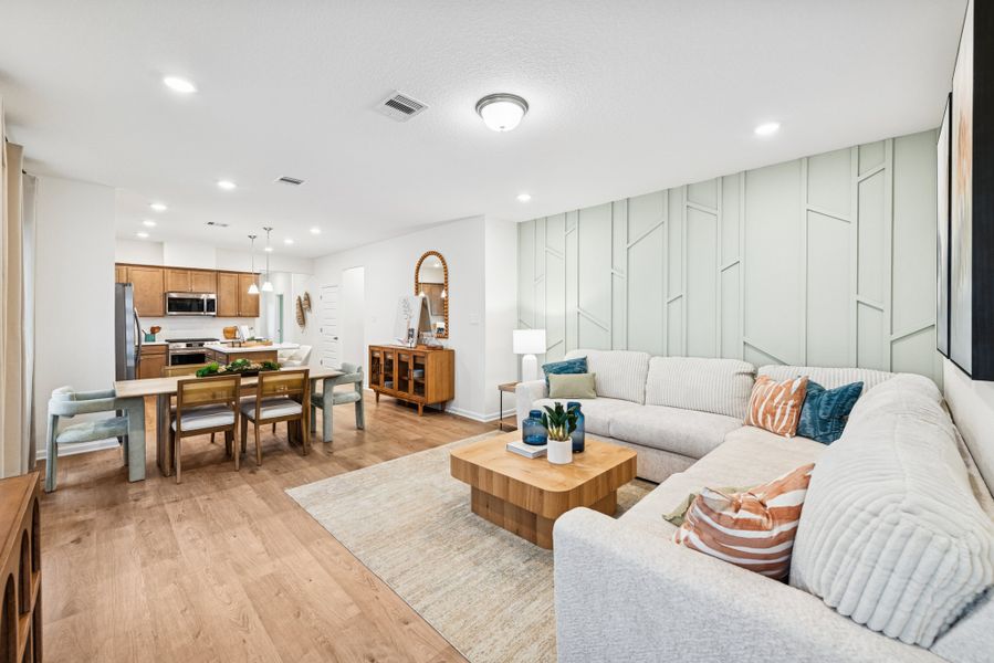 The Mockingbird II- Family Room into Dining and Kitchen