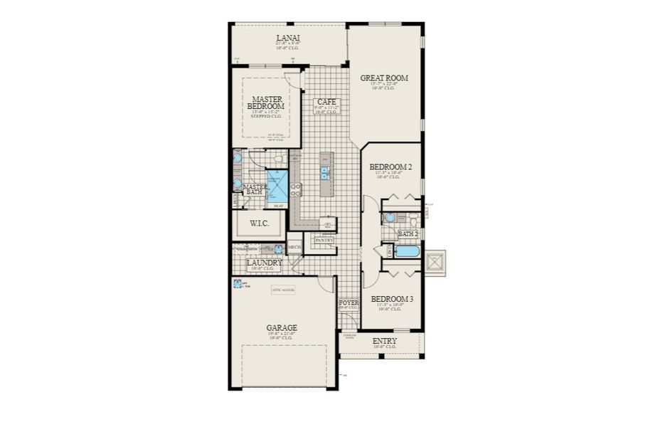 2D floor plan layout for the Saratoga II by Viera Builders in Avalonia, Melbourne, FL (Image 3).