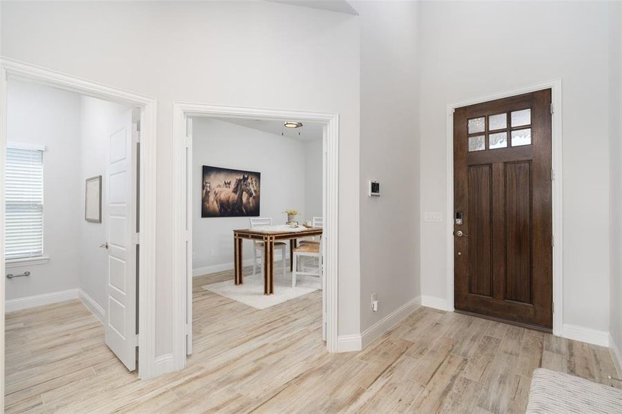 Foyer entrance featuring light wood-type flooring and a healthy amount of sunlight