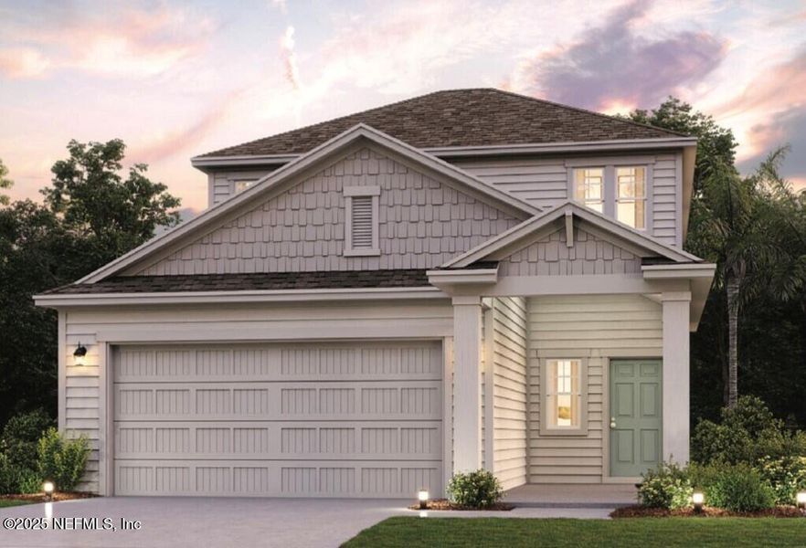 Front exterior of a new home in The Preserve at Concourse Crossing, Fernandina Beach, FL, highlighting curb appeal (Image 1).