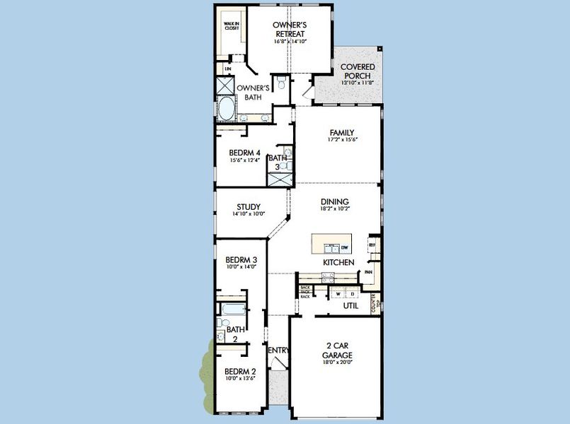 2D floor plan layout for the The Conroe by David Weekley Homes in Walden Creek – Reserve Collection, Montgomery, TX (Image 4). 2D floor plan layout for the The Conroe by David Weekley Homes in Walden Creek – Reserve Collection, Montgomery, TX (Image 4).