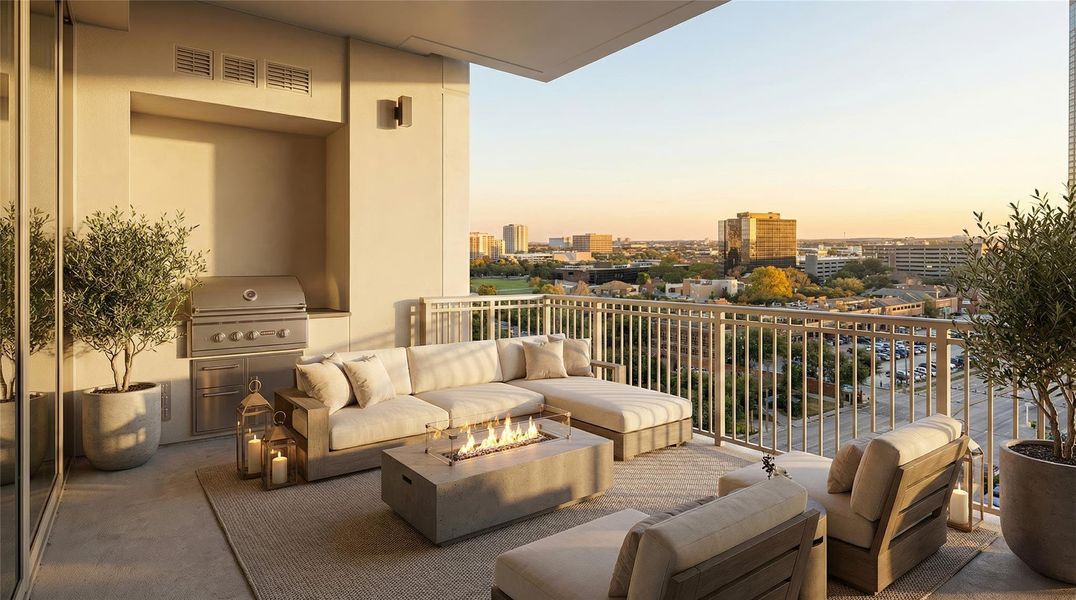 Designed for relaxed outdoor living, this cozy space features a built-in grill and stunning sunset views. Virtually Staged.
