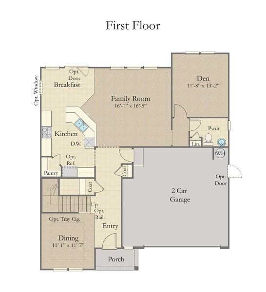 2D floor plan layout for the Hawthorne by DRB Homes in Sidney Creek Single Family, Zebulon, NC (Image 6).