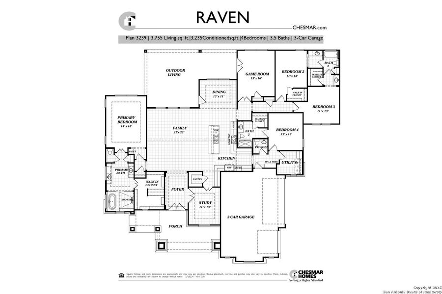 2D floor plan layout of this home in Heimer Estates at Garden Ridge, San Antonio, TX (Image 5).