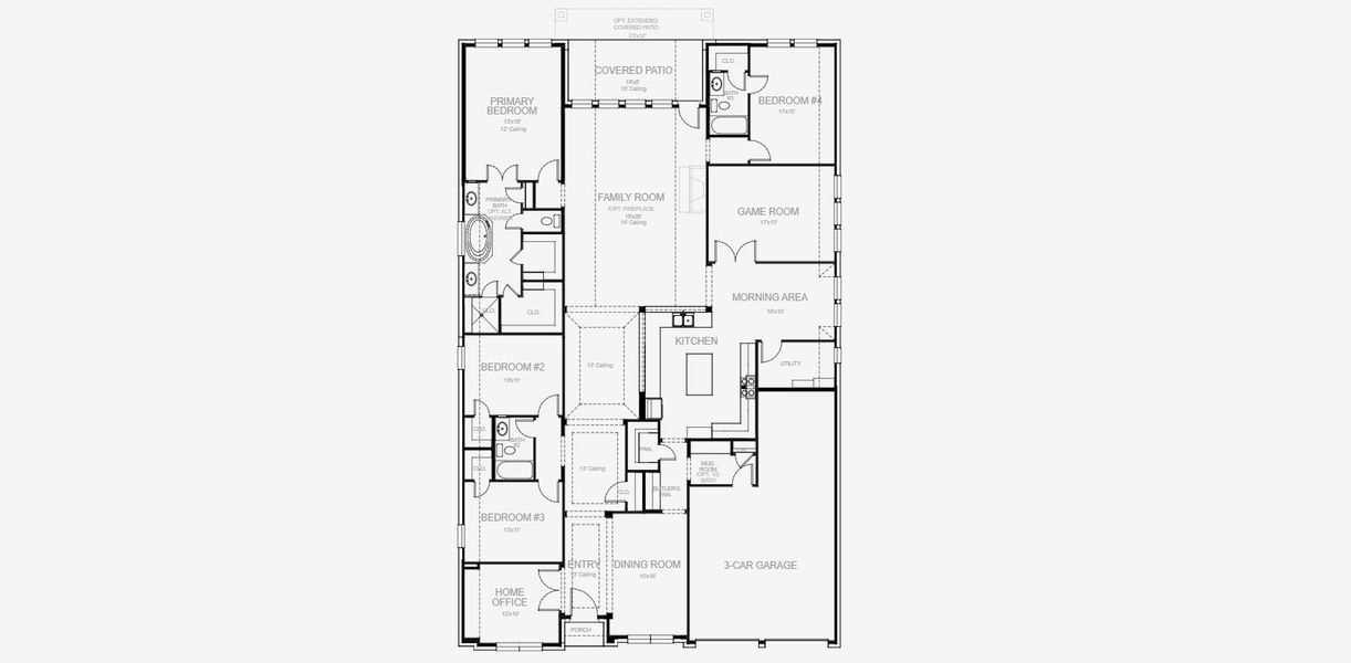 2D floor plan layout for the 3257W by Perry Homes in Ramble, Celina, TX (Image 3).