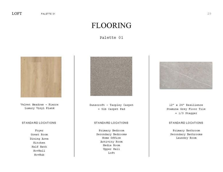Loft Look Palette 1: Flooring Selection Sheet (*Artist rendering used for illustration purposes only.)