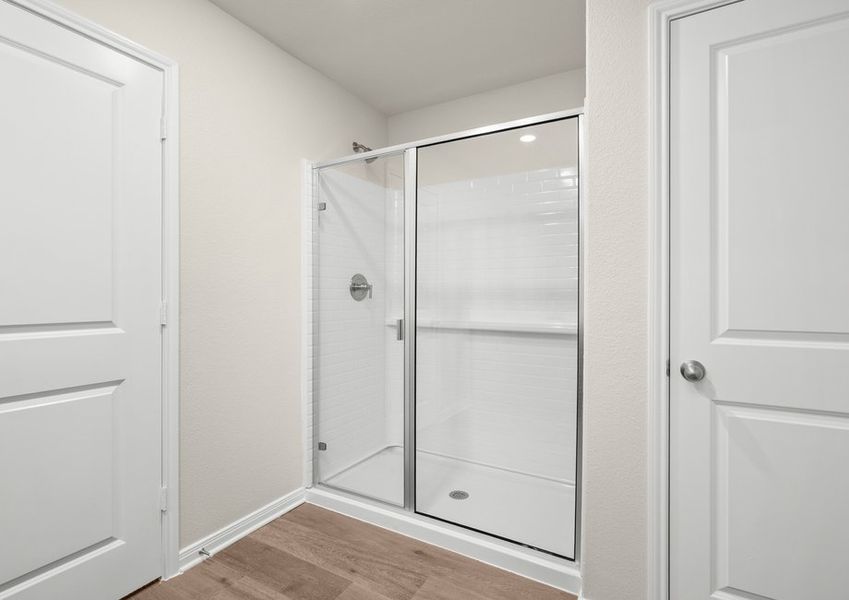 The master bathroom has a glass, walk-in shower. The master bathroom has a glass, walk-in shower.
