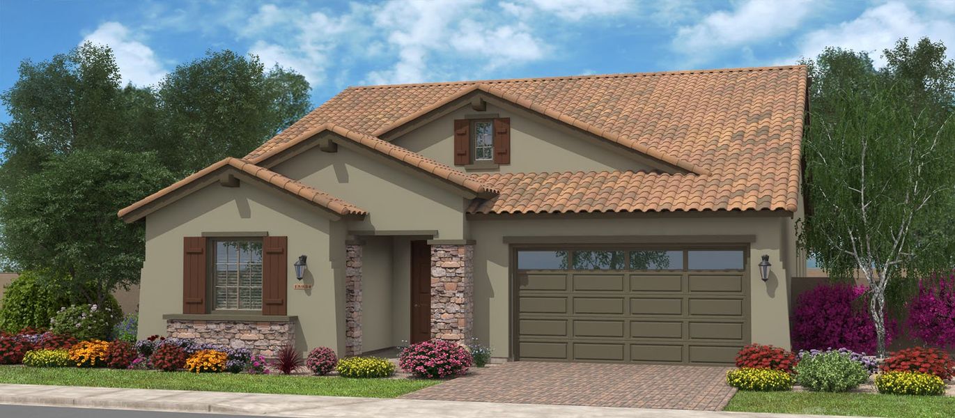 Representative exterior photo of a completed home built from the Harris Beach w/Loft by Fulton Homes in North Shore at Promenade, Queen Creek, AZ (Image 6).