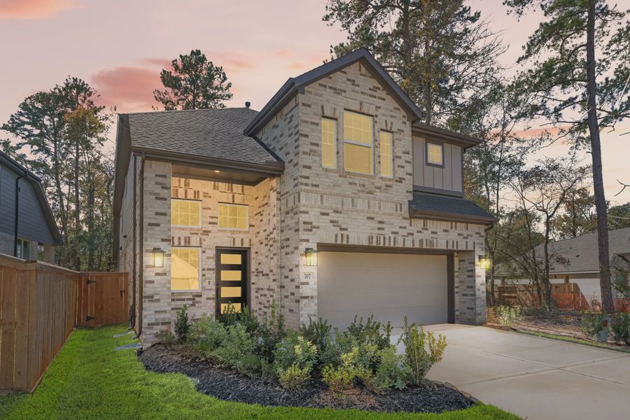 Representative exterior photo of a completed home built from the San Francisco by Chesmar Homes in The Woodlands Hills, Willis, TX (Image 2). Representative exterior photo of a completed home built from the San Francisco by Chesmar Homes in The Woodlands Hills, Willis, TX (Image 2).