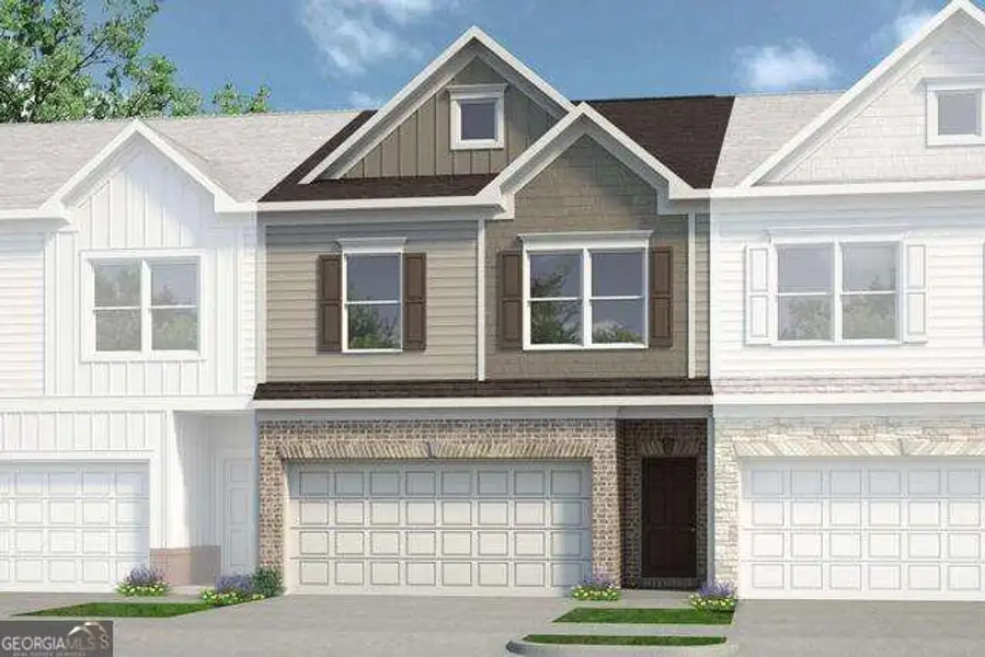 Front exterior of a new home in Glendale Towns, Conyers, GA, highlighting curb appeal (Image 1). Front exterior of a new home in Glendale Towns, Conyers, GA, highlighting curb appeal (Image 1).