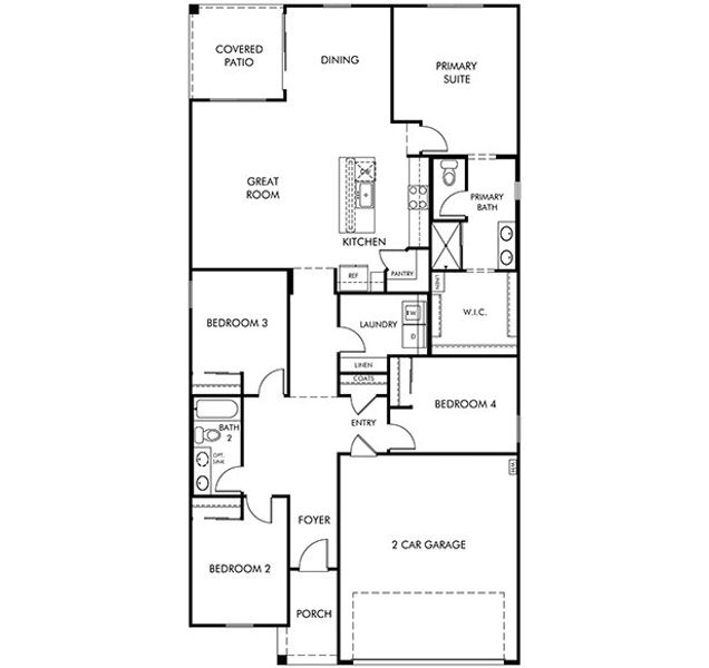 2D floor plan layout of this home in Entrada Del Toro, Sahuarita, AZ (Image 1).