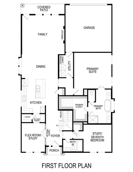 2D floor plan layout for the Anatole R (w/Media or 6 Bedroom Option) by First Texas Homes in Trails at Cottonwood Creek, Rowlett, TX (Image 4).