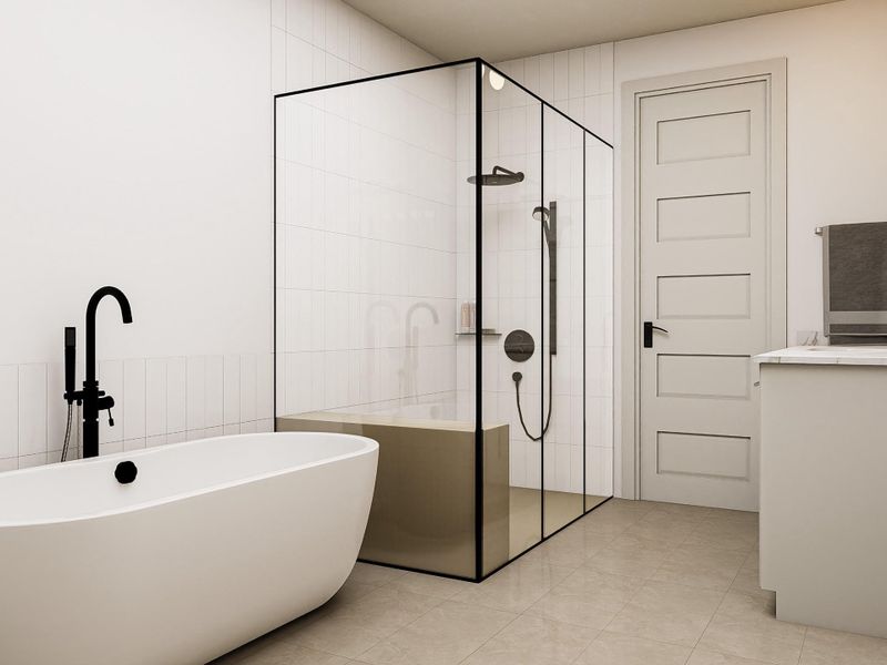 Enjoy your luxurious spa-style bath with dual vanities and an oversized walk-in shower for a true daily escape. Image shown is an artist’s rendering; final colors and selections may vary. Please see the New Home Consultant for details.