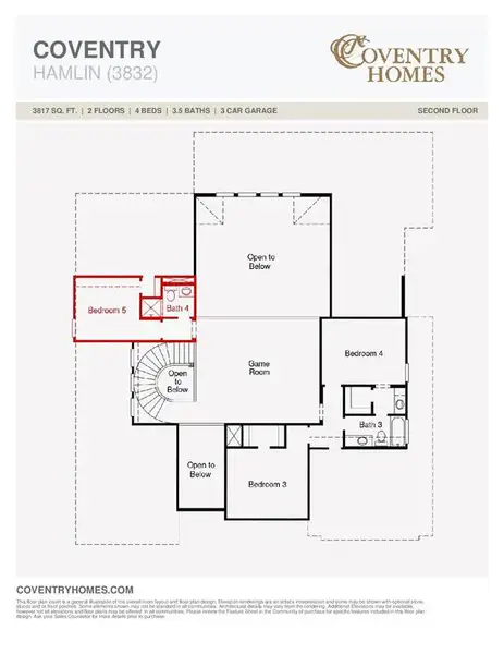 2D floor plan layout of this home in Windsong Ranch, Prosper, TX (Image 4).