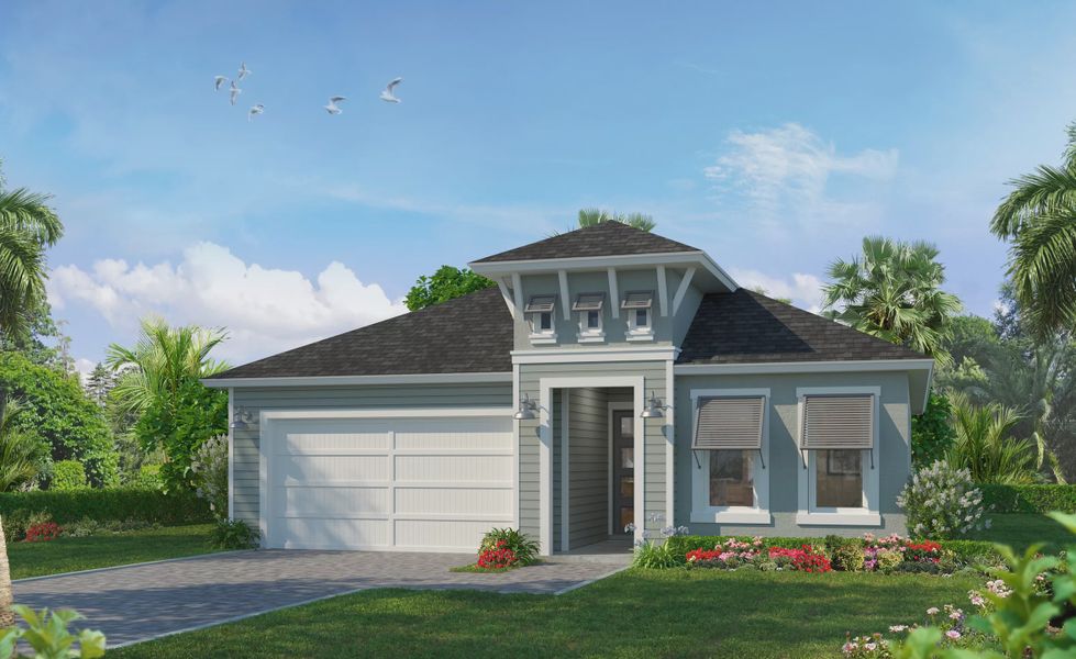 Representative exterior photo of a completed home built from the Avery by ICI Homes in Mosaic, Daytona Beach, FL (Image 5). Representative exterior photo of a completed home built from the Avery by ICI Homes in Mosaic, Daytona Beach, FL (Image 5).
