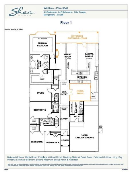 2D floor plan layout of this home in WILDTREE 60', Montgomery, TX (Image 3).