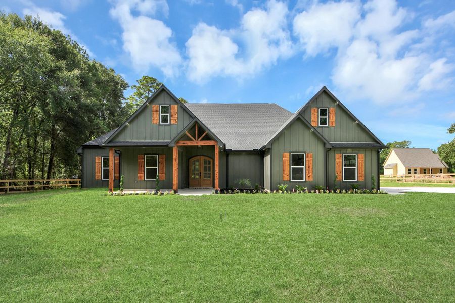 Front exterior of a new home in , Plantersville, TX, highlighting curb appeal (Image 1). Front exterior of a new home in , Plantersville, TX, highlighting curb appeal (Image 1).