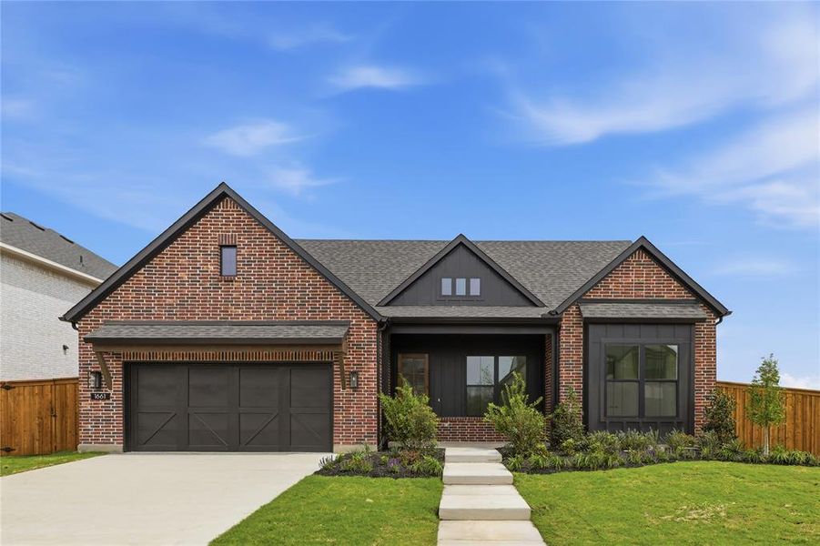 Front exterior of a new home in Pecan Grove, Burleson, TX, highlighting curb appeal (Image 1). Front exterior of a new home in Pecan Grove, Burleson, TX, highlighting curb appeal (Image 1).
