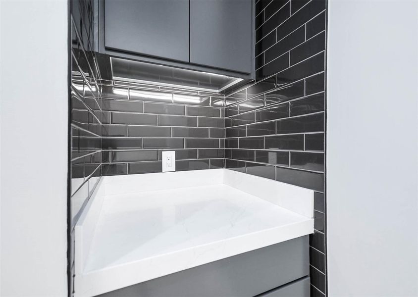 Dedicated space for a coffee bar and appliances, designed for convenience and seamless integration into your pantry area.