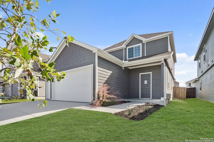 Front exterior of a new home in Swenson Heights, Seguin, TX, highlighting curb appeal (Image 2).