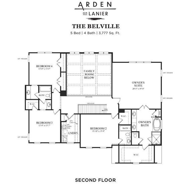 2D floor plan layout of this home in Arden on Lanier, Cumming, GA (Image 5).