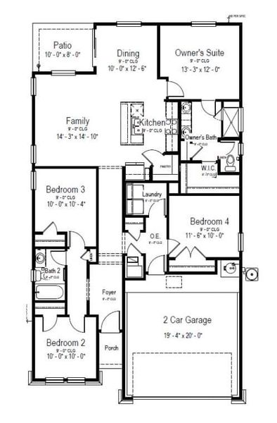2D floor plan layout for the Creek View by View Homes in The Meadows at Hunters Ranch, San Antonio, TX (Image 3).