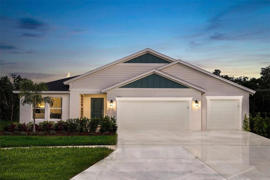Front exterior of a new home in Pasadena Landing, Wesley Chapel, FL, highlighting curb appeal (Image 1). Front exterior of a new home in Pasadena Landing, Wesley Chapel, FL, highlighting curb appeal (Image 1).
