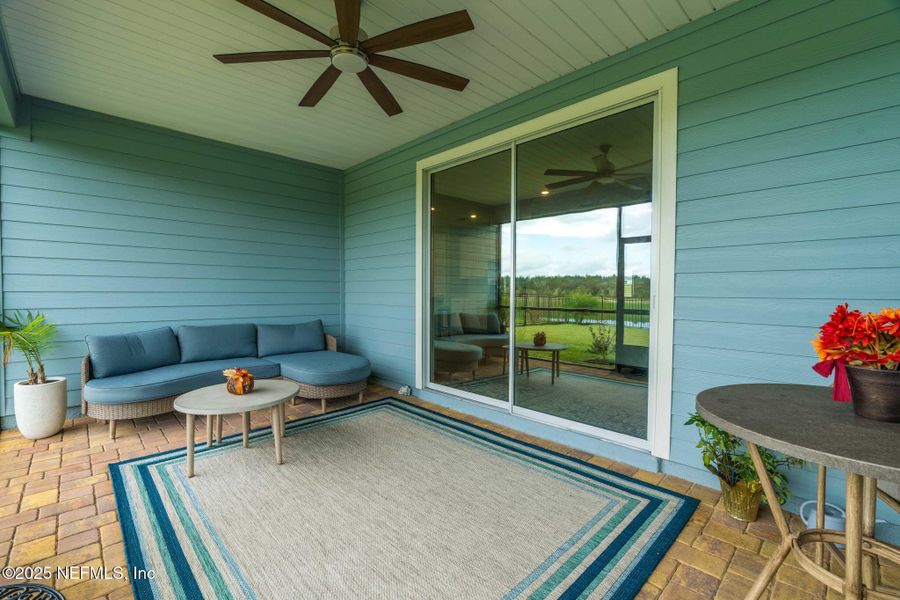 Exterior details and patio area of a home in Edenbrooke at Hyland Trail | 55+: Edenbrooke at Hyland Trail 60s, Green Cove Springs (Image 2). Exterior details and patio area of a home in Edenbrooke at Hyland Trail | 55+: Edenbrooke at Hyland Trail 60s, Green Cove Springs (Image 2).