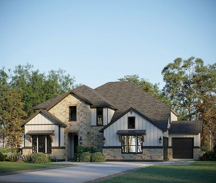 Representative exterior photo of a completed home built from the Roosevelt II 5237 by GFO Home in Oaks Preserve, Mansfield, TX (Image 5).
