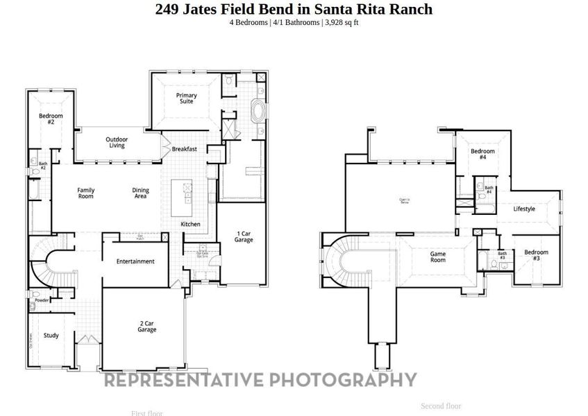 2D floor plan layout of this home in Santa Rita Ranch: 90ft. lots, Liberty Hill, TX (Image 4).
