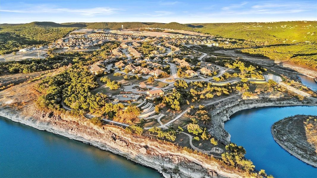 Aerial view with a water and mountain view