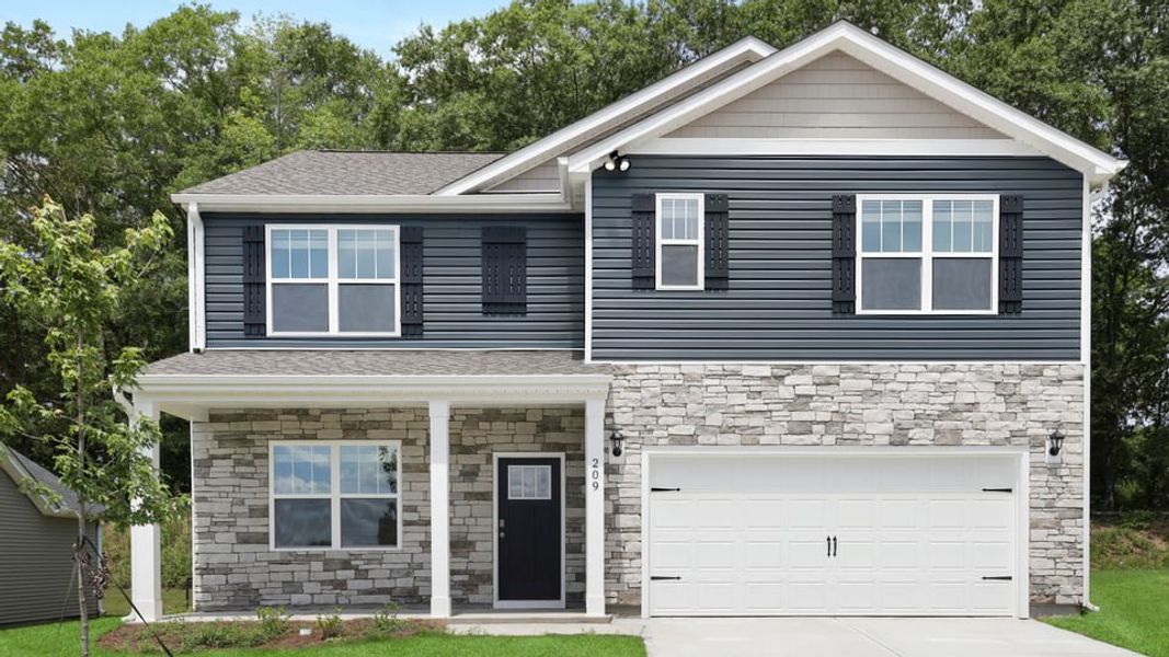 Front exterior of a new home in Foxbank, Gray Court, SC, highlighting curb appeal (Image 1). Front exterior of a new home in Foxbank, Gray Court, SC, highlighting curb appeal (Image 1).