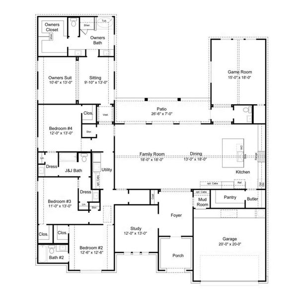 2D floor plan layout for the Alpine by First America Homes in Villas Las Flores, Floresville, TX (Image 3). 2D floor plan layout for the Alpine by First America Homes in Villas Las Flores, Floresville, TX (Image 3).