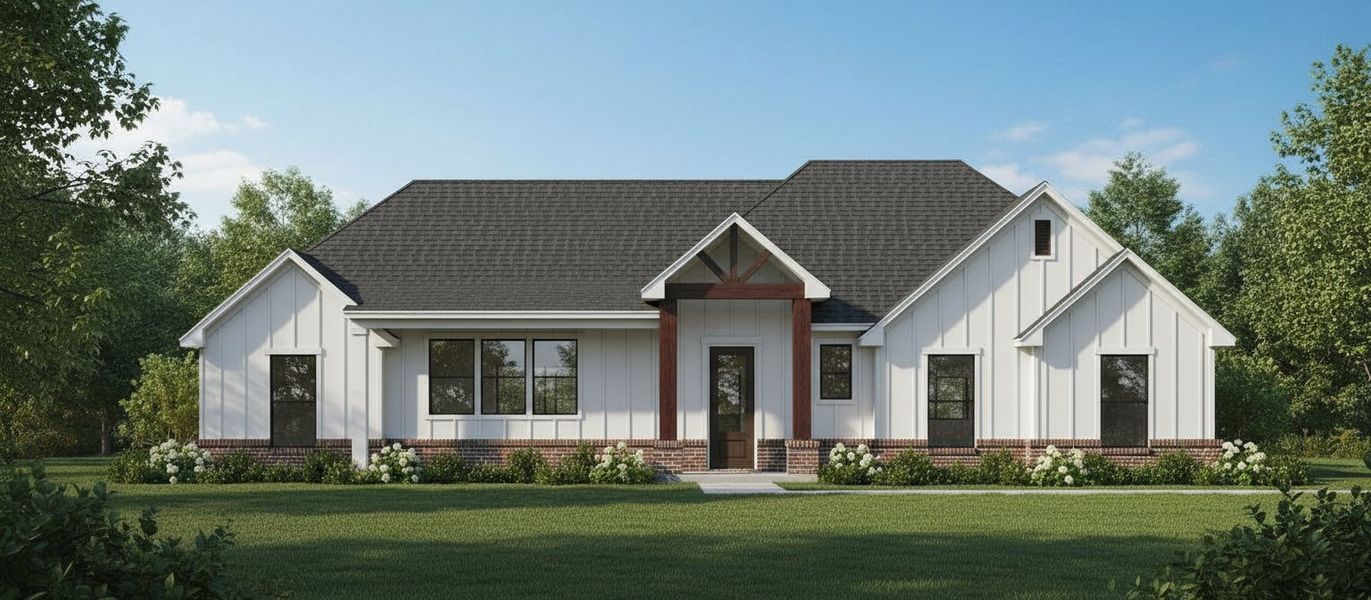 Representative exterior photo of a completed home built from the The Petunia by Kenmark Homes in Taylor Ranch, Springtown, TX (Image 2). Representative exterior photo of a completed home built from the The Petunia by Kenmark Homes in Taylor Ranch, Springtown, TX (Image 2).