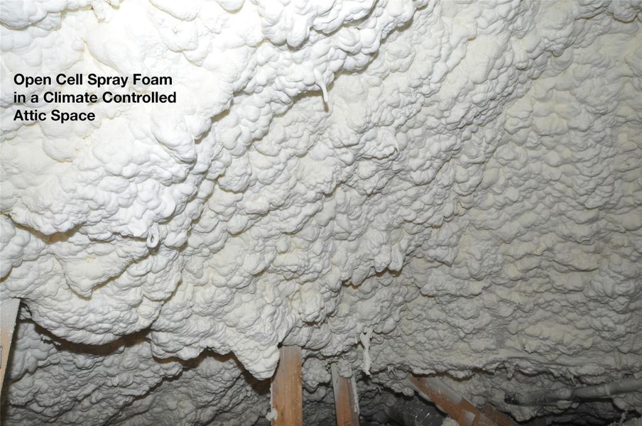 Open Cell Spray Foam in climate controlled attic space.
