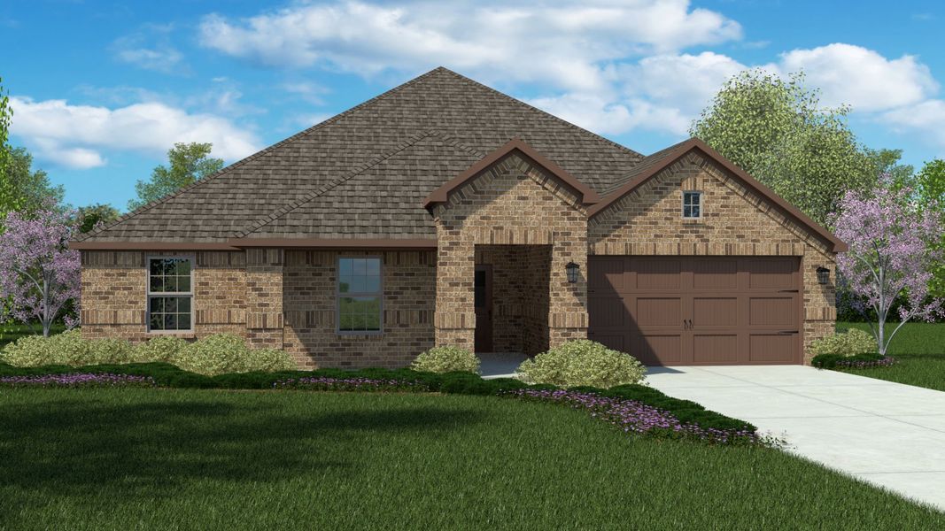 Front exterior of a new home in Parkerville Meadows, DeSoto, TX, highlighting curb appeal (Image 1). Front exterior of a new home in Parkerville Meadows, DeSoto, TX, highlighting curb appeal (Image 1).
