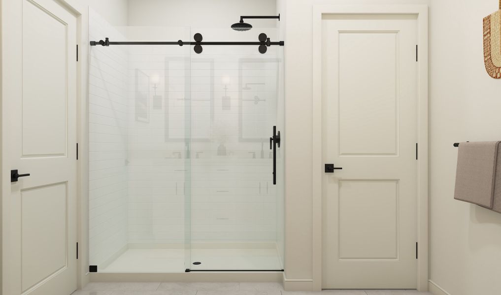 Primary bath with glass shower enclosure