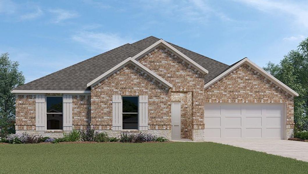 Front exterior of a new home in River Ranch Estates, Dayton, TX, highlighting curb appeal (Image 1). Front exterior of a new home in River Ranch Estates, Dayton, TX, highlighting curb appeal (Image 1).