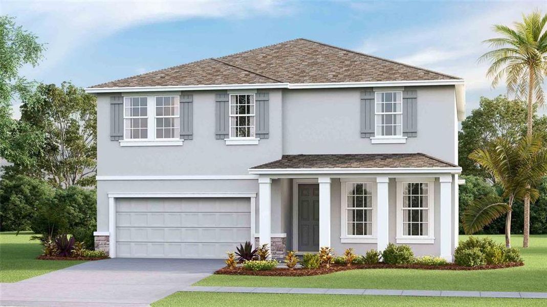 Front exterior of a new home in Ridge at Heath Brook, Ocala, FL, highlighting curb appeal (Image 1). Front exterior of a new home in Ridge at Heath Brook, Ocala, FL, highlighting curb appeal (Image 1).