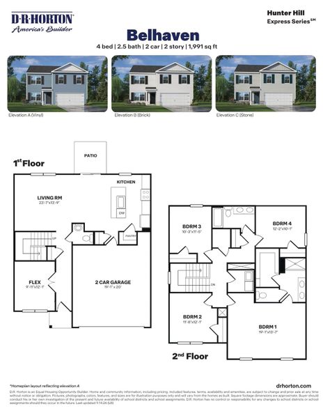2D floor plan layout for the Belhaven - Express by D.R. Horton in Hunter Hill, Rocky Mount, NC (Image 3).