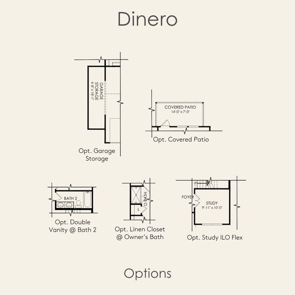 2D floor plan layout for the Dinero by Pulte Homes in Lagos, Manor, TX (Image 4).
