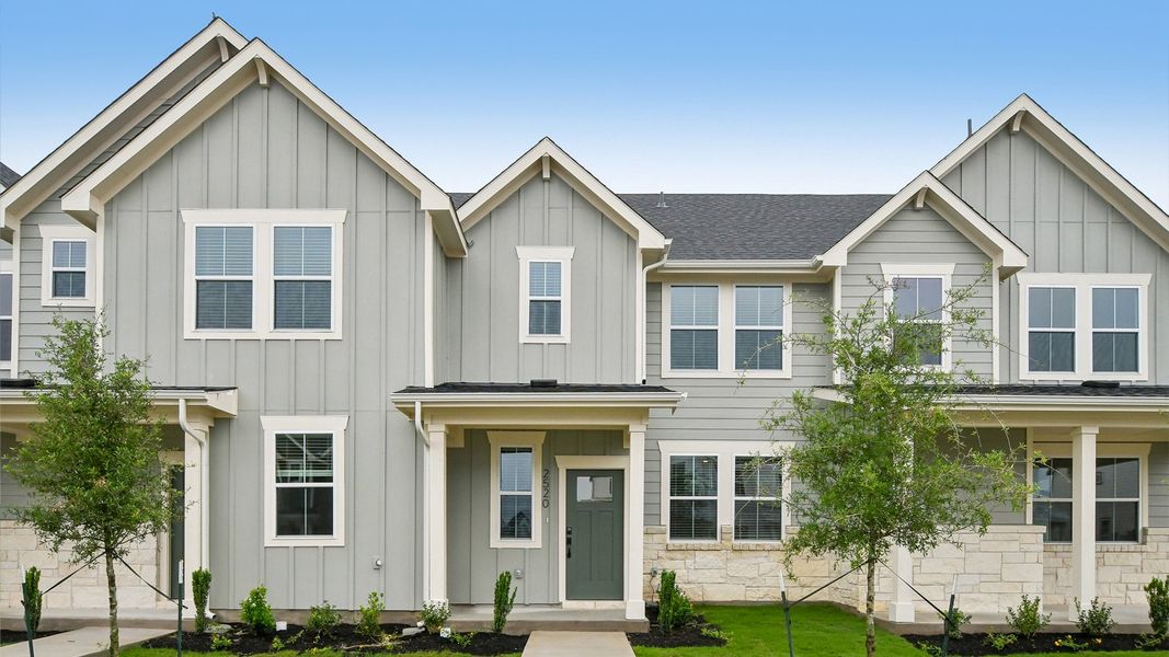 Front exterior of a new home in Avery Centre, Round Rock, TX, highlighting curb appeal (Image 1). Front exterior of a new home in Avery Centre, Round Rock, TX, highlighting curb appeal (Image 1).