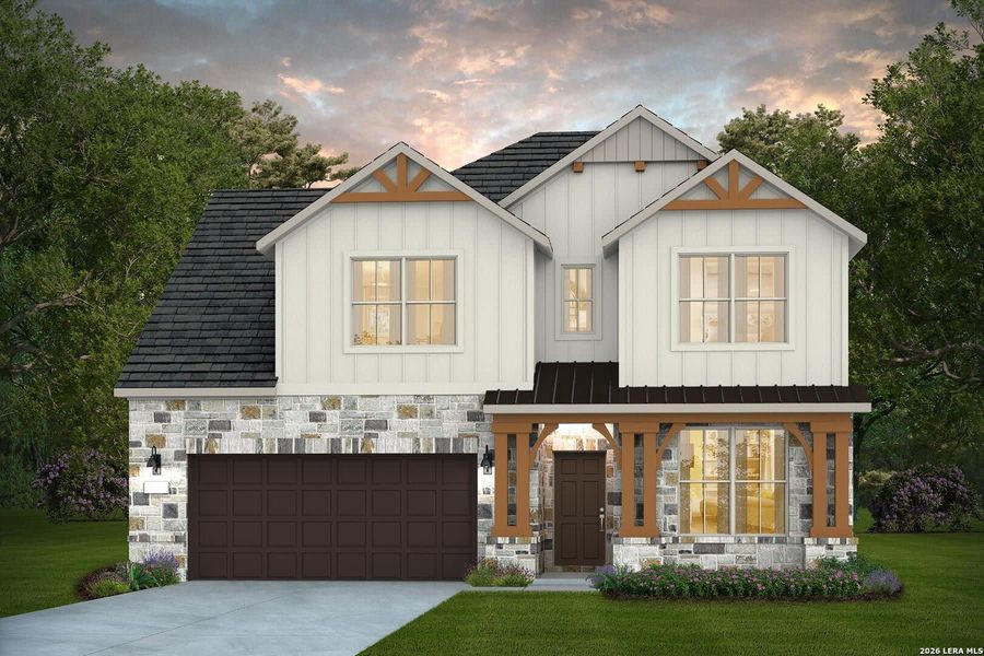 Front exterior of a new home in Legacy at Lake Dunlap, New Braunfels, TX, highlighting curb appeal (Image 1). Front exterior of a new home in Legacy at Lake Dunlap, New Braunfels, TX, highlighting curb appeal (Image 1).