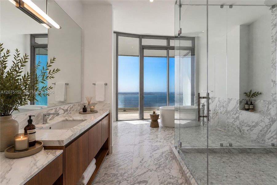 Primary Bathroom. UNA Residences Brickell. One or more photos have been virtually staged. Primary Bathroom. UNA Residences Brickell. One or more photos have been virtually staged.